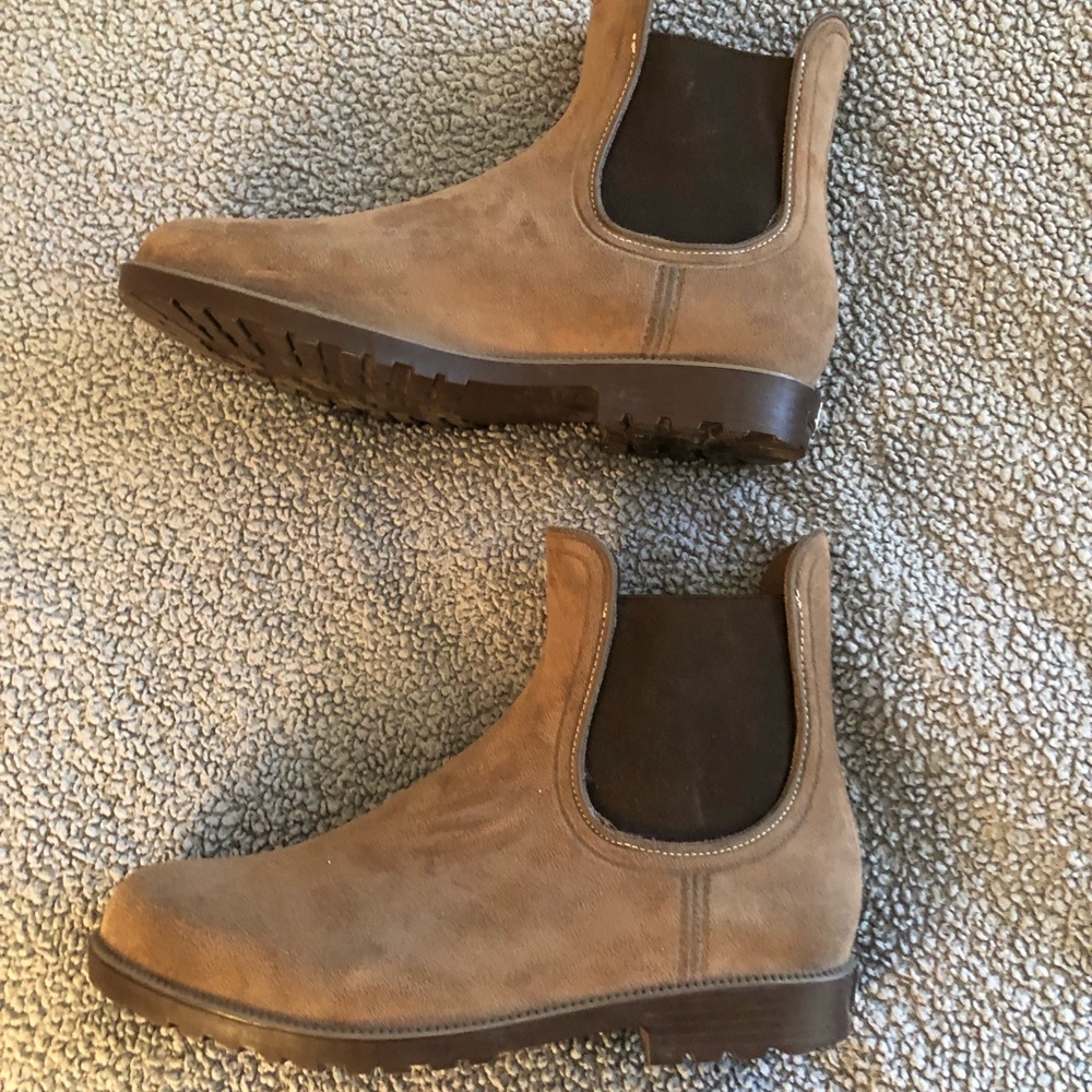 Wet Knot Sloane Tan Waterproof Suede Look Rain Boots Chelsea - Size 10